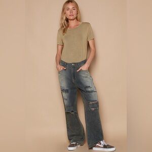 #145 Last 1 POL wide leg baggy pants in deep green
